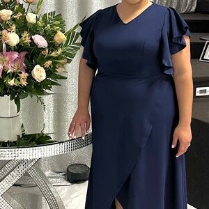 Blue Asymmetrical Wrap Midi Dress